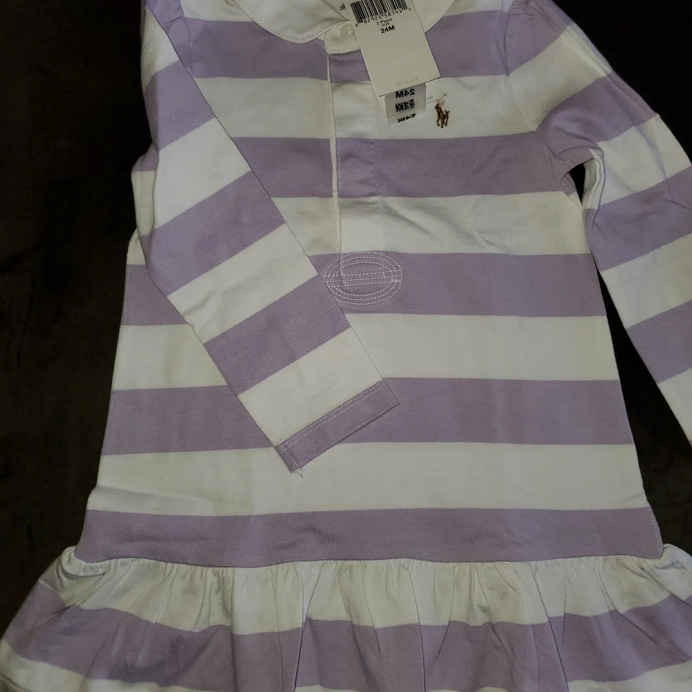 Polo by Ralph Lauren Purple and White Striped Diaper Cover Set - Picture 3 of 6